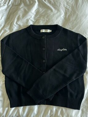 Black 'Daughter' Embroidered Cardigan Sweater